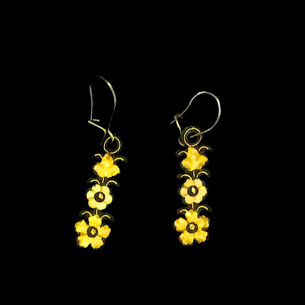 Cloisonné Women’s Pierced Drop Yellow Flowers Earrings